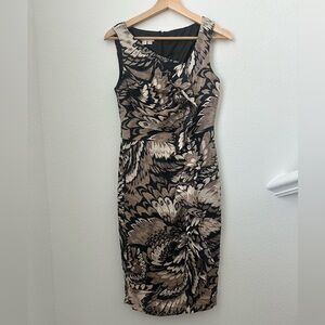 London Times Black and Tan V-Neck Sheath Dress